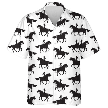 Cowboy Girl Woman Riding Running Horse Silhouette Hawaiian Shirt, Hawaiian Shirt Gift, Christmas Gift