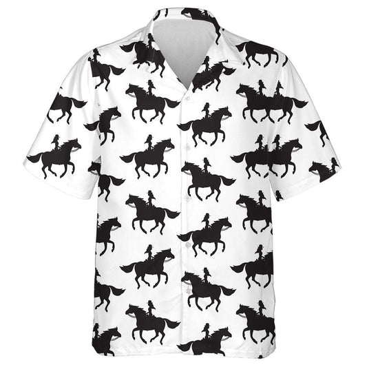 Cowboy Girl Woman Riding Running Horse Silhouette Hawaiian Shirt, Hawaiian Shirt Gift, Christmas Gift