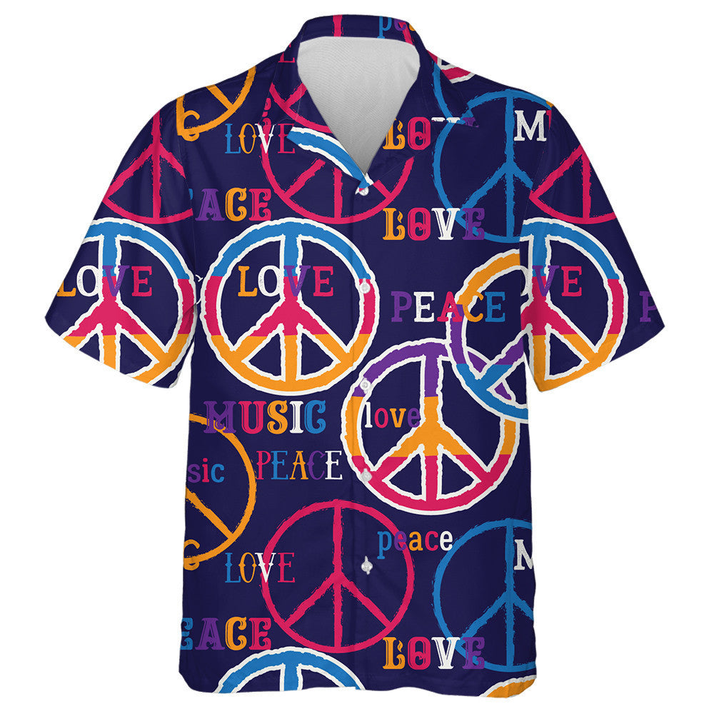 Hippie Peace Symbol Cannabis Leaves And Ethnic Ornament Hawaiian Shirt, Hawaiian Shirt Gift, Christmas Gift