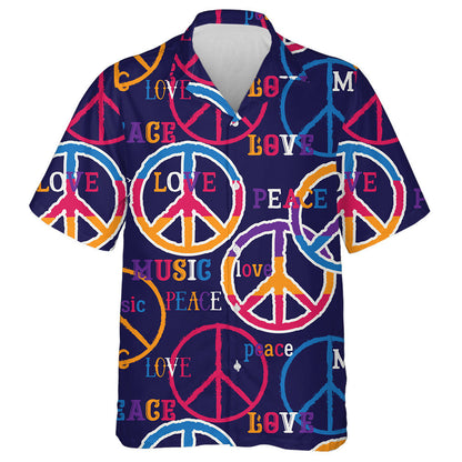 Hippie Peace Symbol Cannabis Leaves And Ethnic Ornament Hawaiian Shirt, Hawaiian Shirt Gift, Christmas Gift