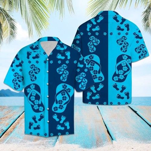 Flipflops Blue Flower Hawaiian Shirt Summer, Hawaiian Shirt Gift, Christmas Gift