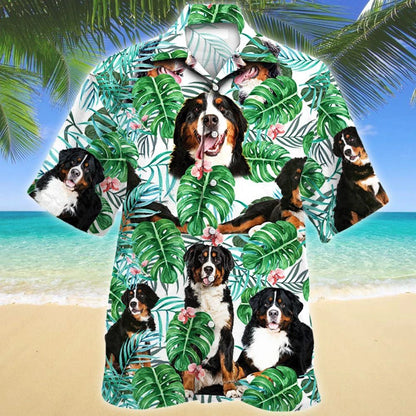 Bernese Mountain Dog Tropical Plant White Theme Hawaiian Shirt, Hawaiian Shirt Gift, Christmas Gift