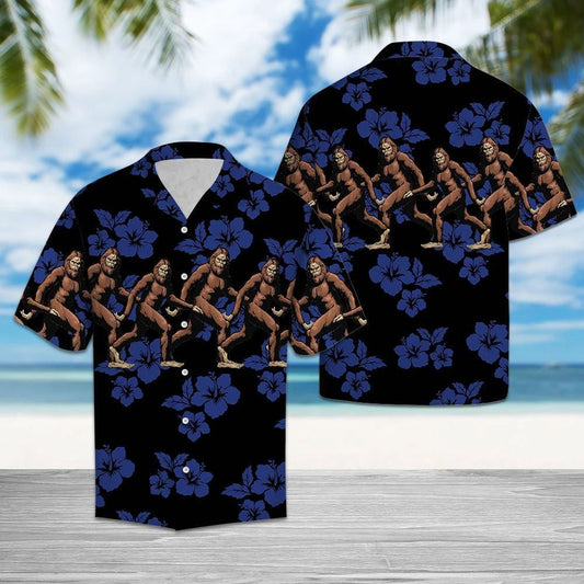 Awesome Big Foot Tropical Hibiscus On Black Pattern Hawaiian Shirt, Hawaiian Shirt Gift, Christmas Gift