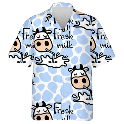 Cow Drinking Tasty Milk On Cow Spot Background Hawaiian Shirt, Hawaiian Shirt Gift, Christmas Gift