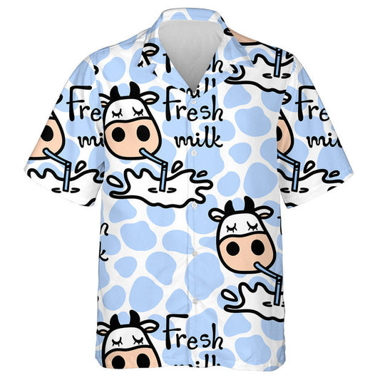 Cow Drinking Tasty Milk On Cow Spot Background Hawaiian Shirt, Hawaiian Shirt Gift, Christmas Gift