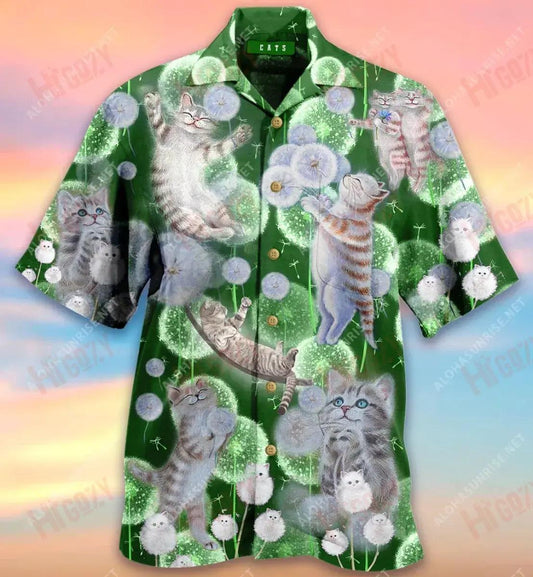 Love Is In The Air Cat Dandelion Short Hawaiian Shirt Ocean Aloha Shirt Best Hawaiian Shirts Hawaiian Shirts For Women, Hawaiian Shirt Gift, Christmas Gift