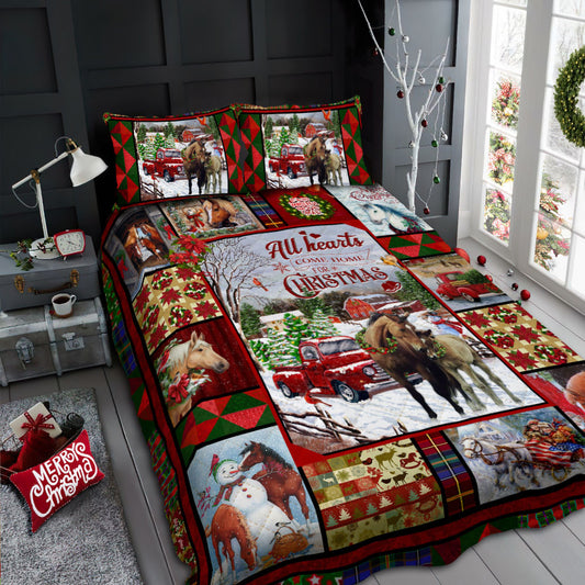All Hearts Come Home For Christmas, Horse Quilt Bedding Set Bedroom Set Bedlinen 3D ,Bedding Christmas Gift,Bedding Set Christmas