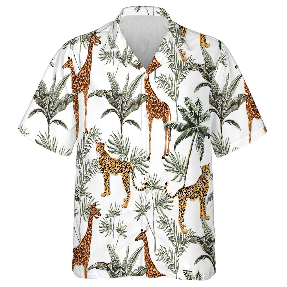 Beautiful Tropical Palm Jungle With Giraffe And Tiger Hawaiian Shirt, Hawaiian Shirt Gift, Christmas Gift