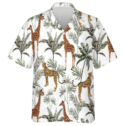 Beautiful Tropical Palm Jungle With Giraffe And Tiger Hawaiian Shirt, Hawaiian Shirt Gift, Christmas Gift