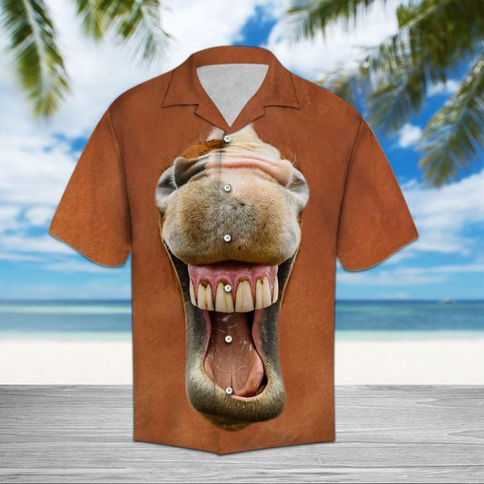 Funny Horse Smiling Aloha Pattern Hawaiian Shirt,Hawaiian Shirt Gift, Christmas Gift