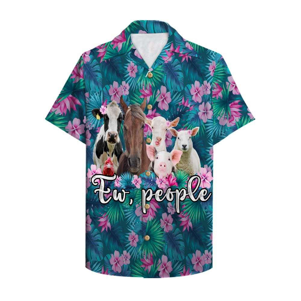 Farmer Ew People Cute Animals Tropical Plants Background Hawaiian Shirt, Hawaiian Shirt Gift, Christmas Gift