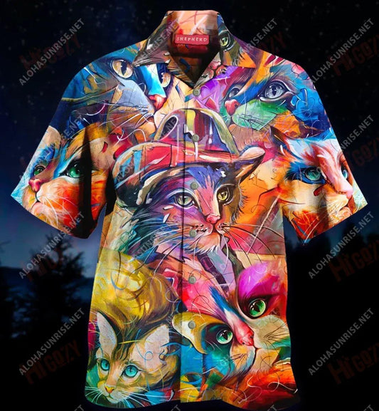 Cat Painting Short Hawaiian Shirt Summer Hawaiian T Shirts Hawaiian Crazy Shirts Hawaiian Shirt Pattern, Hawaiian Shirt Gift, Christmas Gift