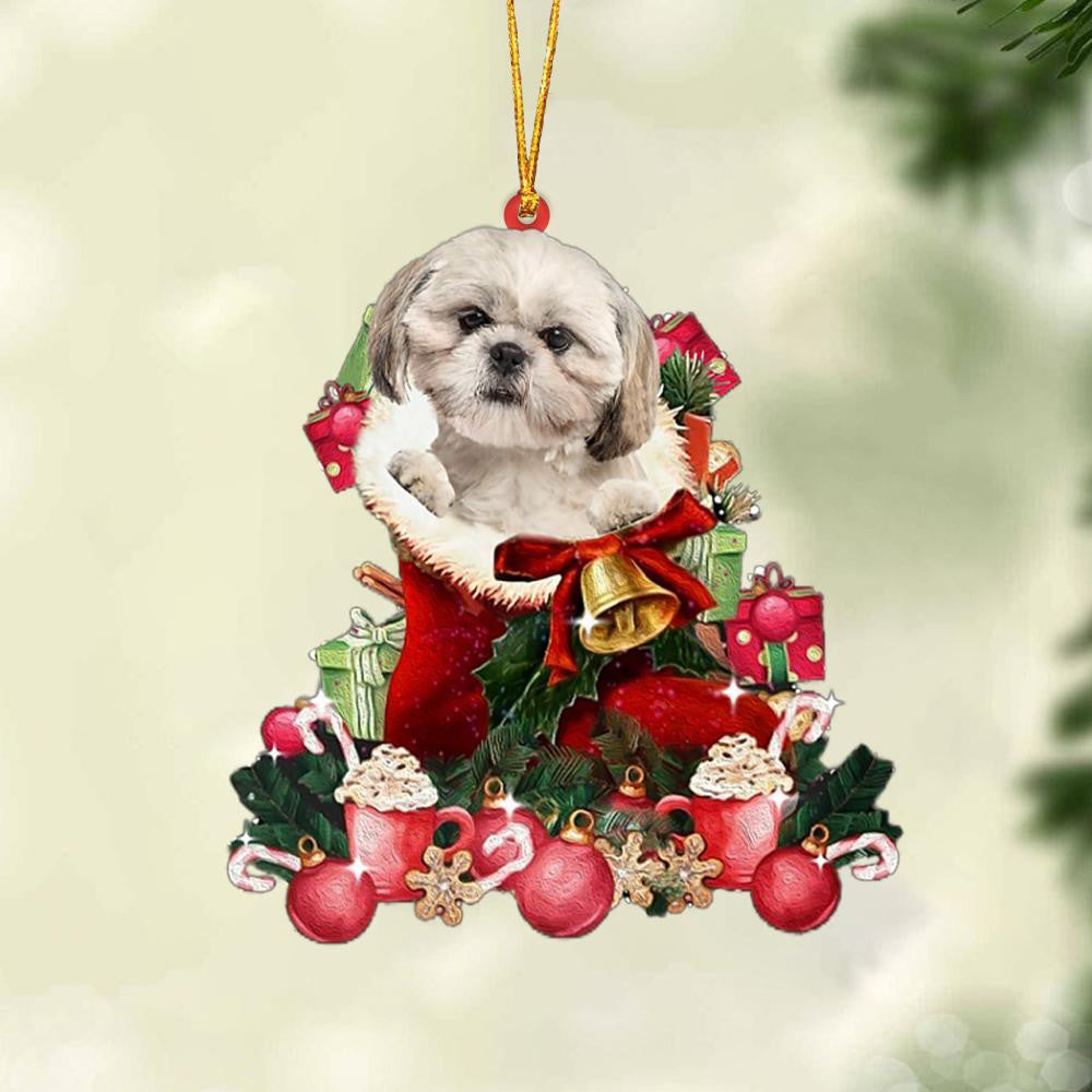 Shih Tzu-Red Boot Hanging Christmas Plastic Hanging Ornament, Christmas Shape Ornament, Happy Christmas Ornament, Christmas Gift, Christmas Decoration