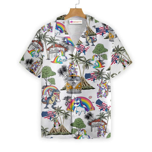 Unicorn American Flag On White Background Pattern Hawaiian Shirt, Hawaiian Shirt Gift, Christmas Gift