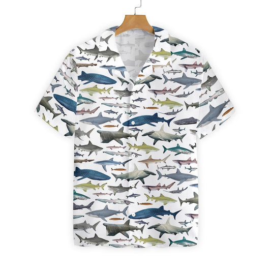 Type Of Sharks White Background Hawaiian Shirt, Hawaiian Shirt Gift, Christmas Gift