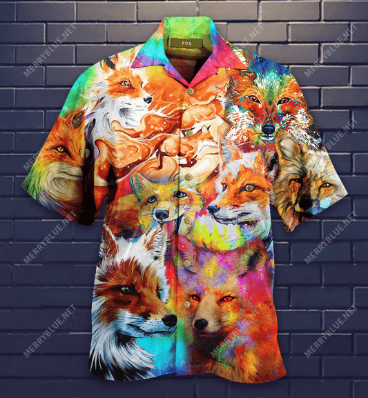 Corlorful Fox Hawaiian Aloha Shirt Hawaiian Shorts Beach Short Sleeve, Hawaiian Shirt Gift, Christmas Gift