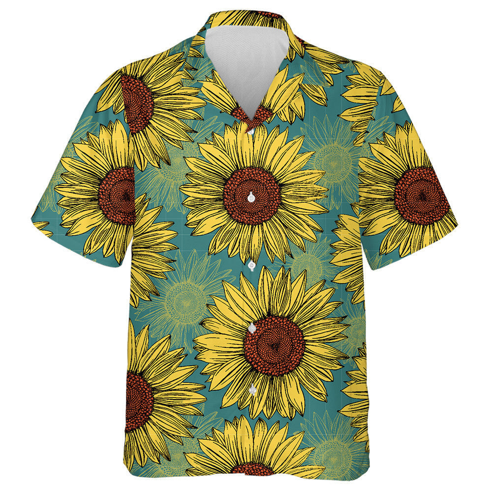 Naturalistic Yellow Orange Flowers On Mint Blue Background Hawaiian Shirt, Hawaiian Shirt Gift, Christmas Gift