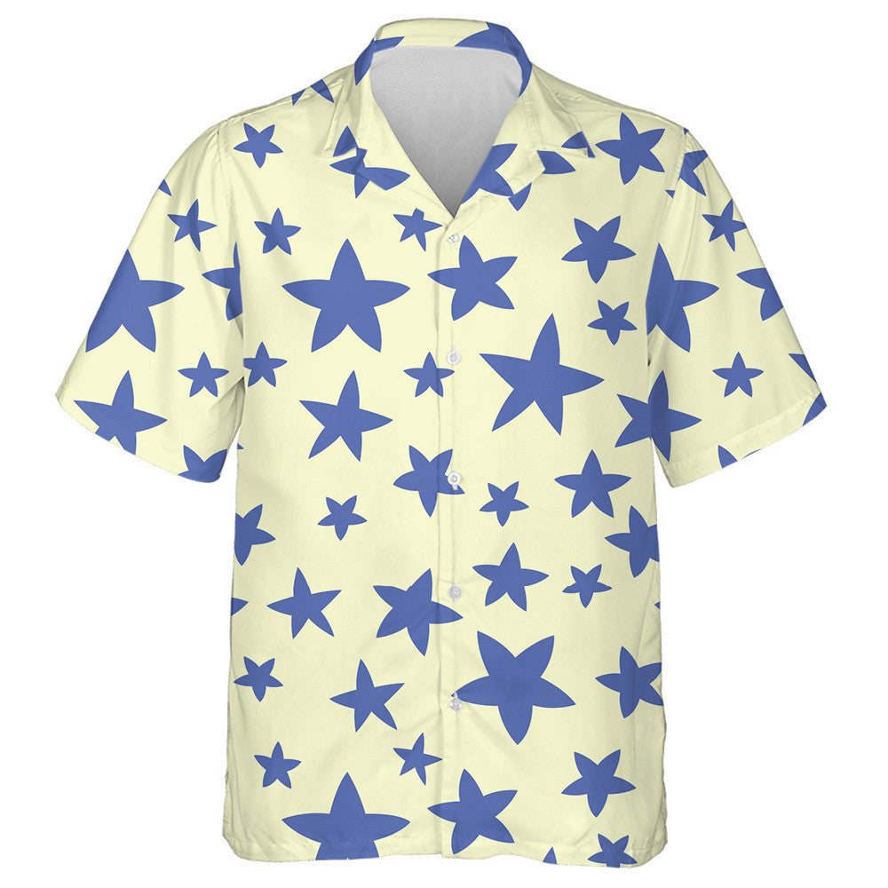 Pastel Blue Stars Pattern On Light Yellow Background Hawaiian Shirt, Hawaiian Shirt Gift, Christmas Gift
