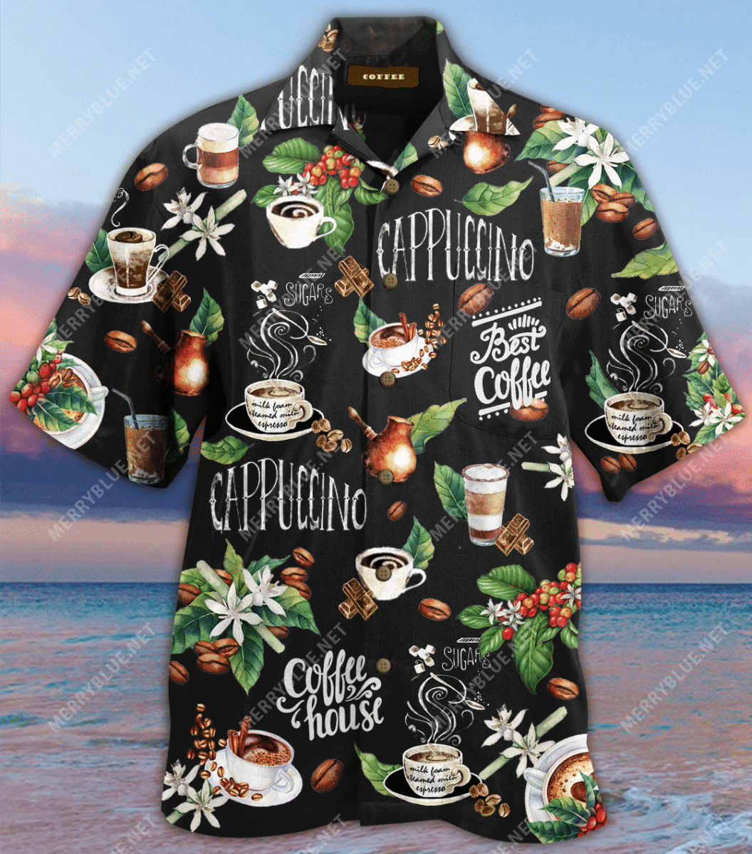 I Love Coffee Unisex Hawaiian Aloha Shirt Hawaiian Shorts Beach Short Sleeve, Hawaiian Shirt Gift, Christmas Gift