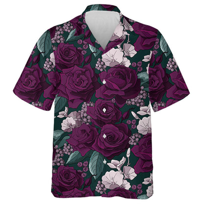 Dark Purple Rose Abstract Flower Hand Drawn Pattern Hawaiian Shirt, Hawaiian Shirt Gift, Christmas Gift
