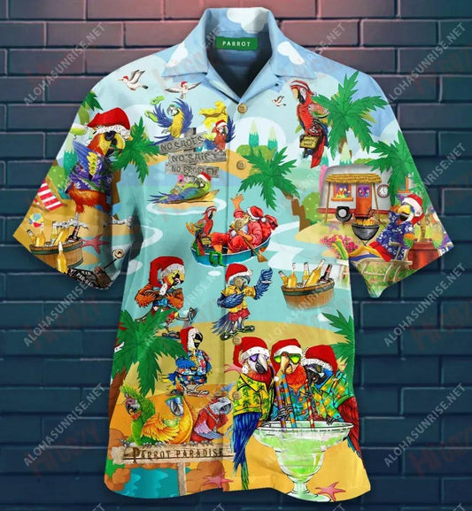 Parrot Paradise On Christmas Island Short Hawaiian Shirt Ocean Hawaiian T Shirts Hawaiian Crazy Shirts Hawaiian Shirts For Men, Hawaiian Shirt Gift, Christmas Gift