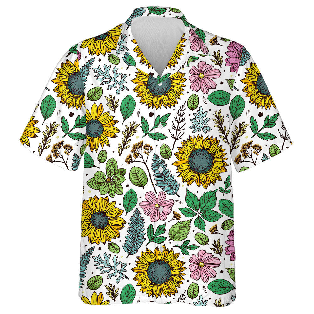 Freehand Sketching Pattern With Flowers Leaves And Grass Hawaiian Shirt, Hawaiian Shirt Gift, Christmas Gift
