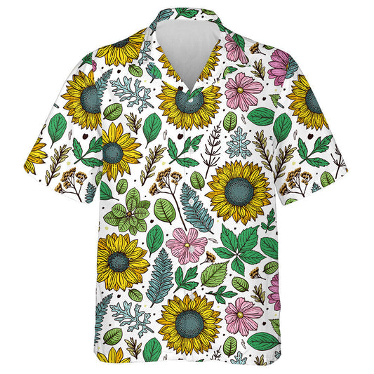 Freehand Sketching Pattern With Flowers Leaves And Grass Hawaiian Shirt, Hawaiian Shirt Gift, Christmas Gift
