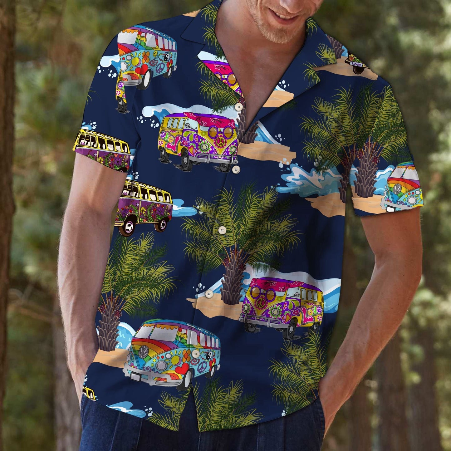Mandala Hippie Bus With Palm Tree On Island Hawaiian Shirt, Hawaiian Shirt Gift, Christmas Gift