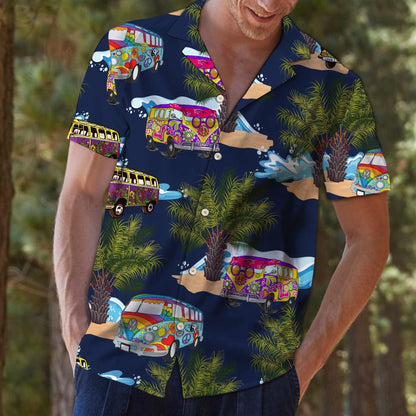 Mandala Hippie Bus With Palm Tree On Island Hawaiian Shirt, Hawaiian Shirt Gift, Christmas Gift