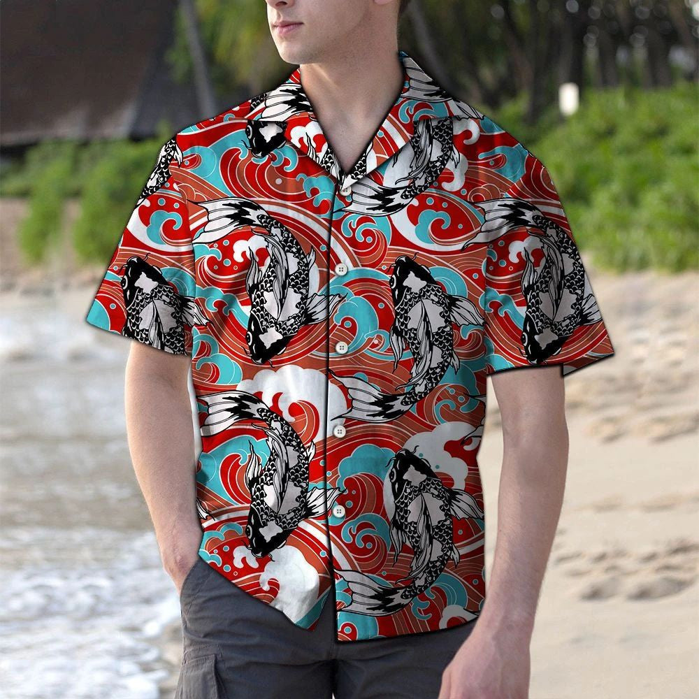 Awesome Drawing By Japanese Koi Fish Wave Pattern Hawaiian Shirt, Hawaiian Shirt Gift, Christmas Gift