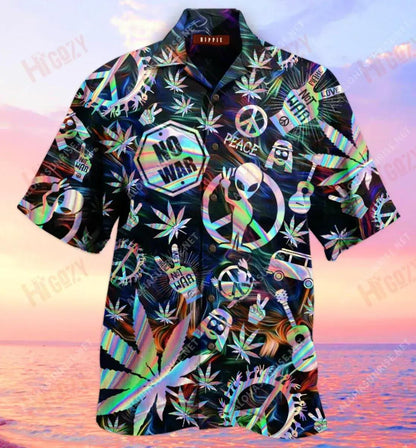Make Love Not War Hippie Unisex Short Sleeve Shirt Summer Hawaiian T Shirts Custom Hawaiian Shirts Hawaiian Shirts For Men, Hawaiian Shirt Gift, Christmas Gift