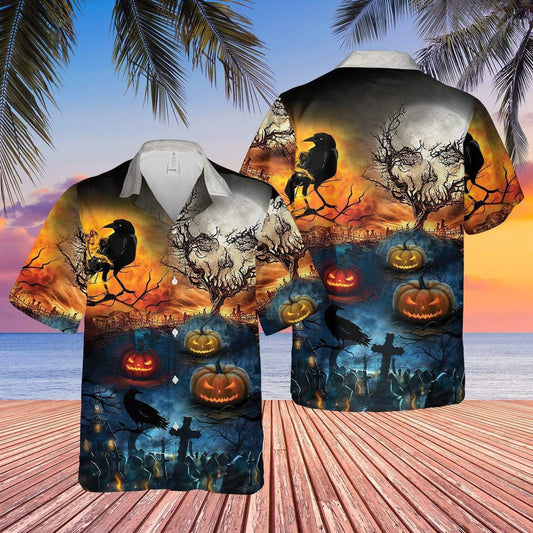 Glowing Pumpkin By Night Halloween Background Hawaiian Shirt,Hawaiian Shirt Gift, Christmas Gift