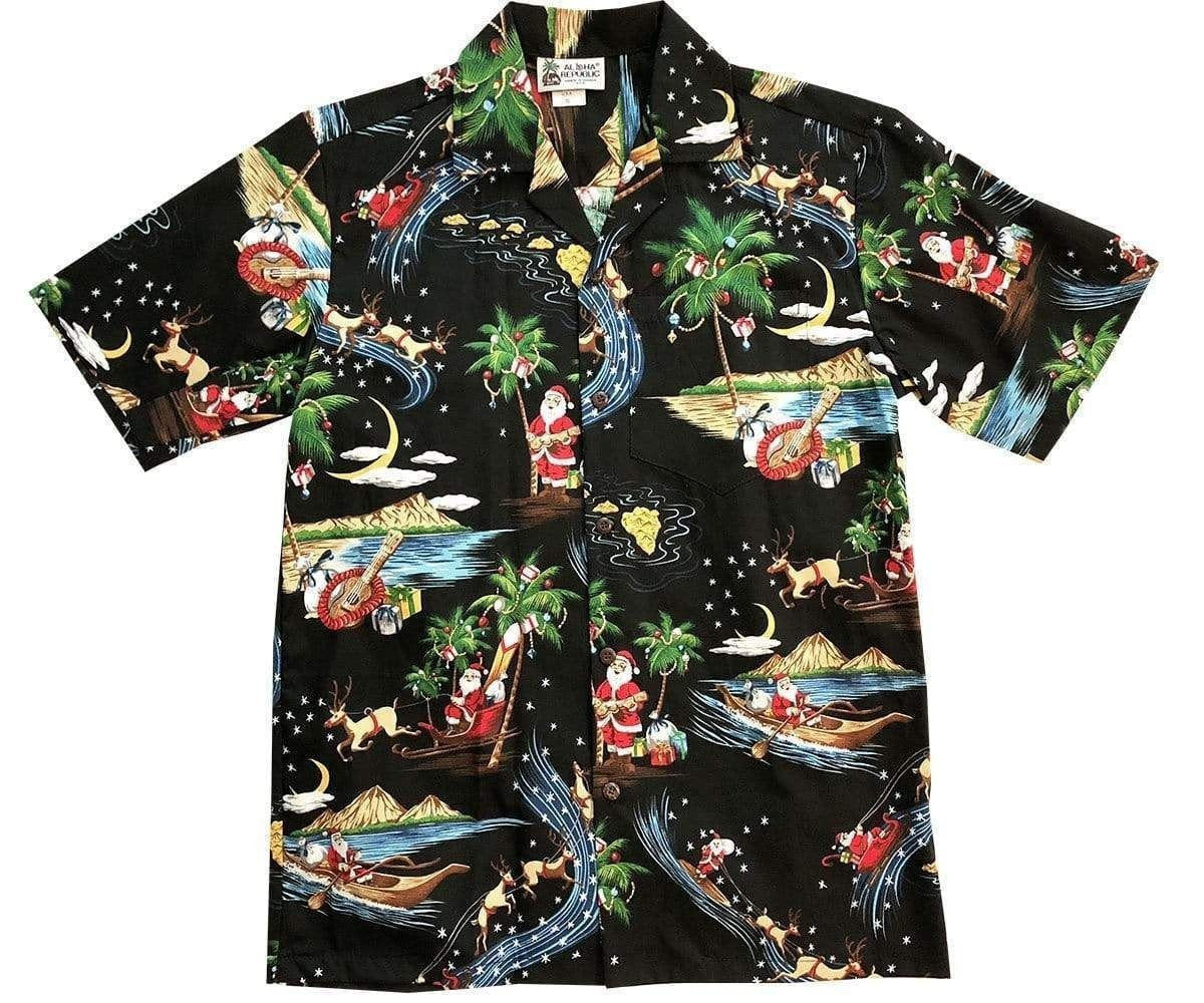 Frohe Weihnachten Weihnachtsmann auf schwarzem Vintage Stil Design Hawaiihemd, Hawaiihemd Geschenk, Weihnachtsgeschenk