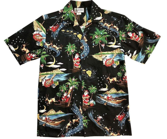 Frohe Weihnachten Weihnachtsmann auf schwarzem Vintage Stil Design Hawaiihemd, Hawaiihemd Geschenk, Weihnachtsgeschenk