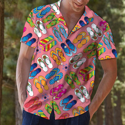 Colorful Flip-flop On Pink Theme Hawaiian Shirt, Hawaiian For Gift