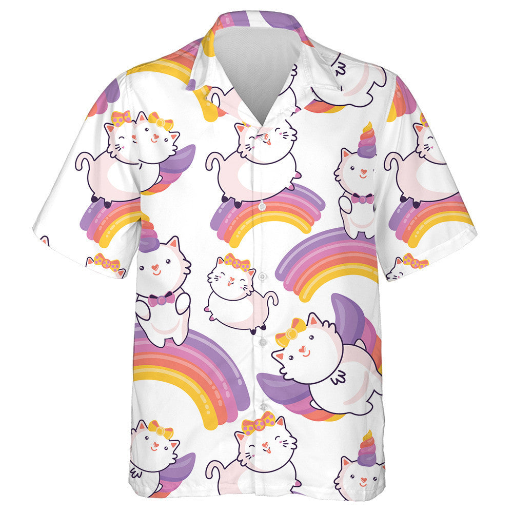 Cute Cat With Unicorn Horn And Tail Background Hawaiian Shirt, Hawaiian Shirt Gift, Christmas Gift