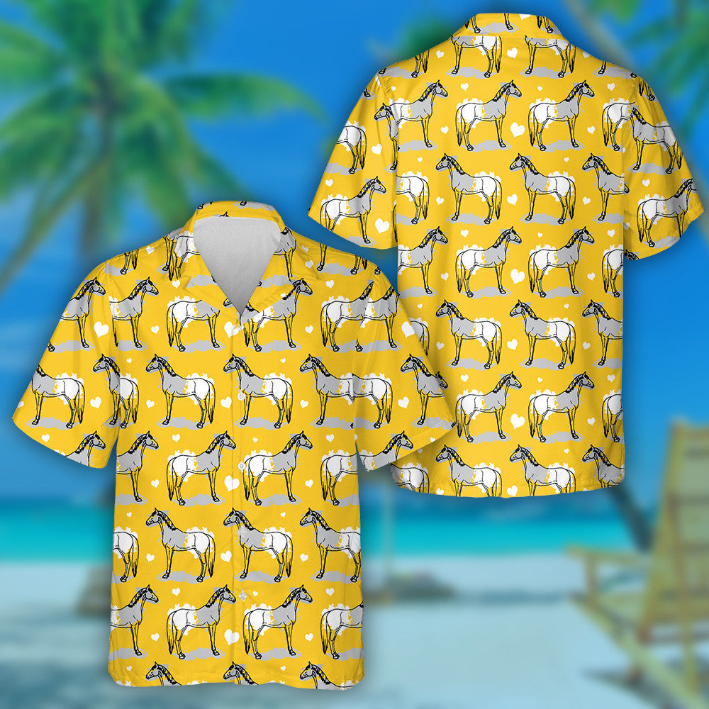 Hand Drawing Horses And Hearts Brush Strokes Hawaiian Shirt, Hawaiian Shirt Gift, Christmas Gift