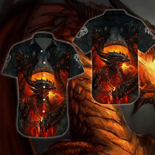 Giant Dragon In Flame Cave Hawaiian Shirt, Hawaiian Shirt Gift, Christmas Gift