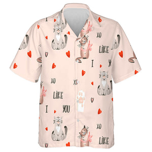 Abstract Cartoon Cat And Many Hearts Valentines Day Hawaiian Shirt, Hawaiian Shirt Gift, Christmas Gift