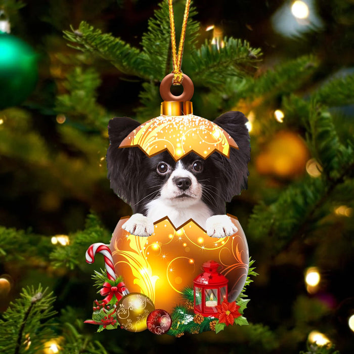 Papillon In Golden Egg Christmas Ornament, Pet Love Gift, Christmas Ornament, Christmas Gift