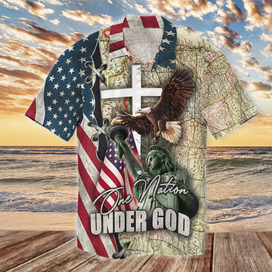 Cool America One Nation Under God Design Hawaiian Shirt, Hawaiian Shirt Gift, Christmas Gift