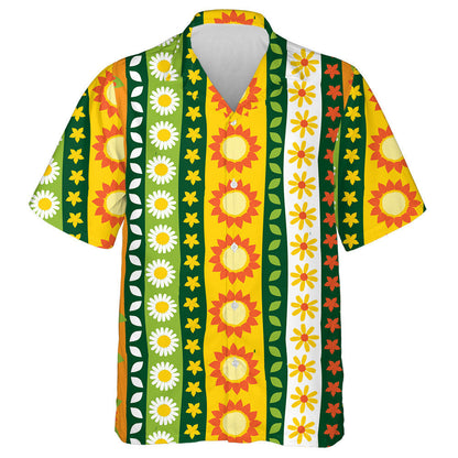 Colorful Vertical Column Sunflowers Pen Sketch Repeat Pattern Hawaiian Shirt, Hawaiian Shirt Gift, Christmas Gift