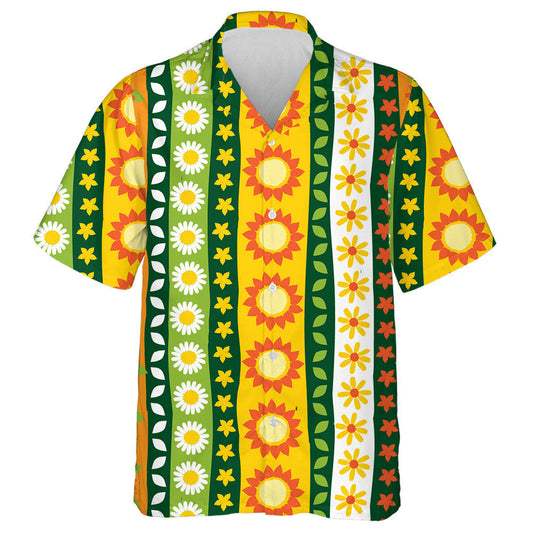 Colorful Vertical Column Sunflowers Pen Sketch Repeat Pattern Hawaiian Shirt, Hawaiian Shirt Gift, Christmas Gift