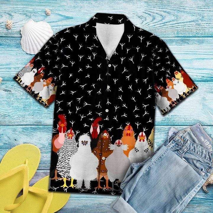 Cute Chickens Black Hawaiian Aloha Shirts, Hwaiian For Gift