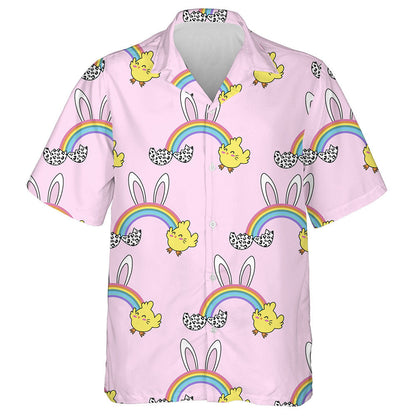 Spring Rainbow With Bunny Rabbit And Cute Chicken Hawaiian Shirt, Hawaiian Shirt Gift, Christmas Gift