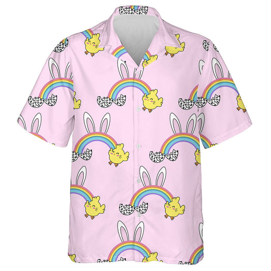 Spring Rainbow With Bunny Rabbit And Cute Chicken Hawaiian Shirt, Hawaiian Shirt Gift, Christmas Gift
