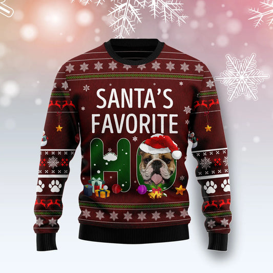 Bulldog Santa Favorite Ho unisex womens & mens, couples matching, friends, funny family ugly christmas holiday sweater gifts