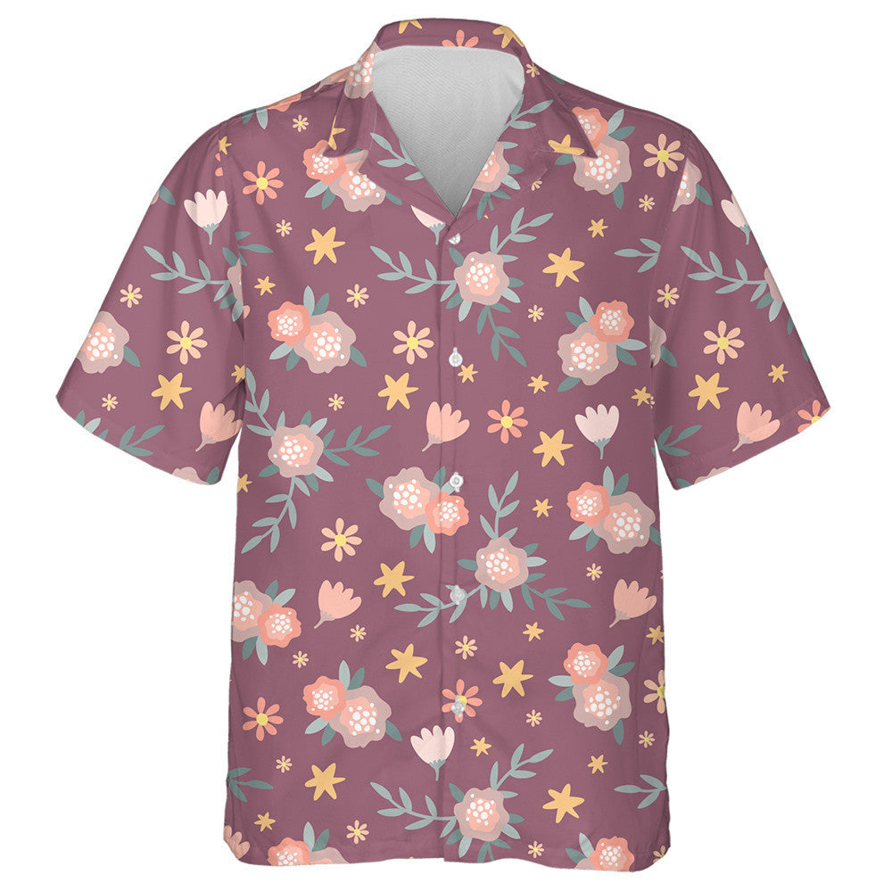 Cute Cartoon Little Flowers And Leaves On Purple Design Hawaiian Shirt, Hawaiian Shirt Gift, Christmas Gift