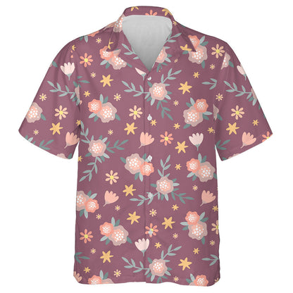Cute Cartoon Little Flowers And Leaves On Purple Design Hawaiian Shirt, Hawaiian Shirt Gift, Christmas Gift