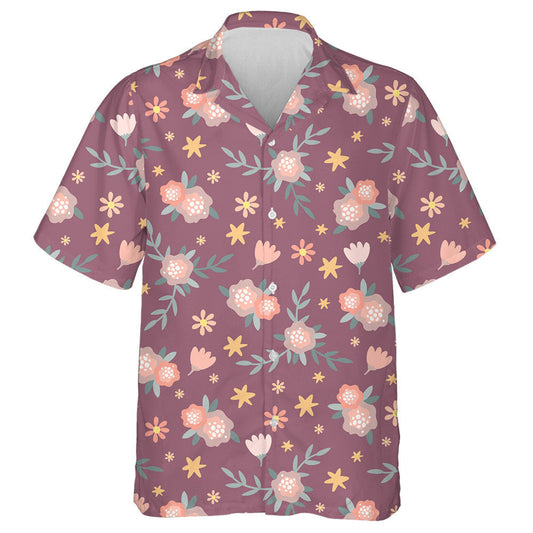 Cute Cartoon Little Flowers And Leaves On Purple Design Hawaiian Shirt, Hawaiian Shirt Gift, Christmas Gift